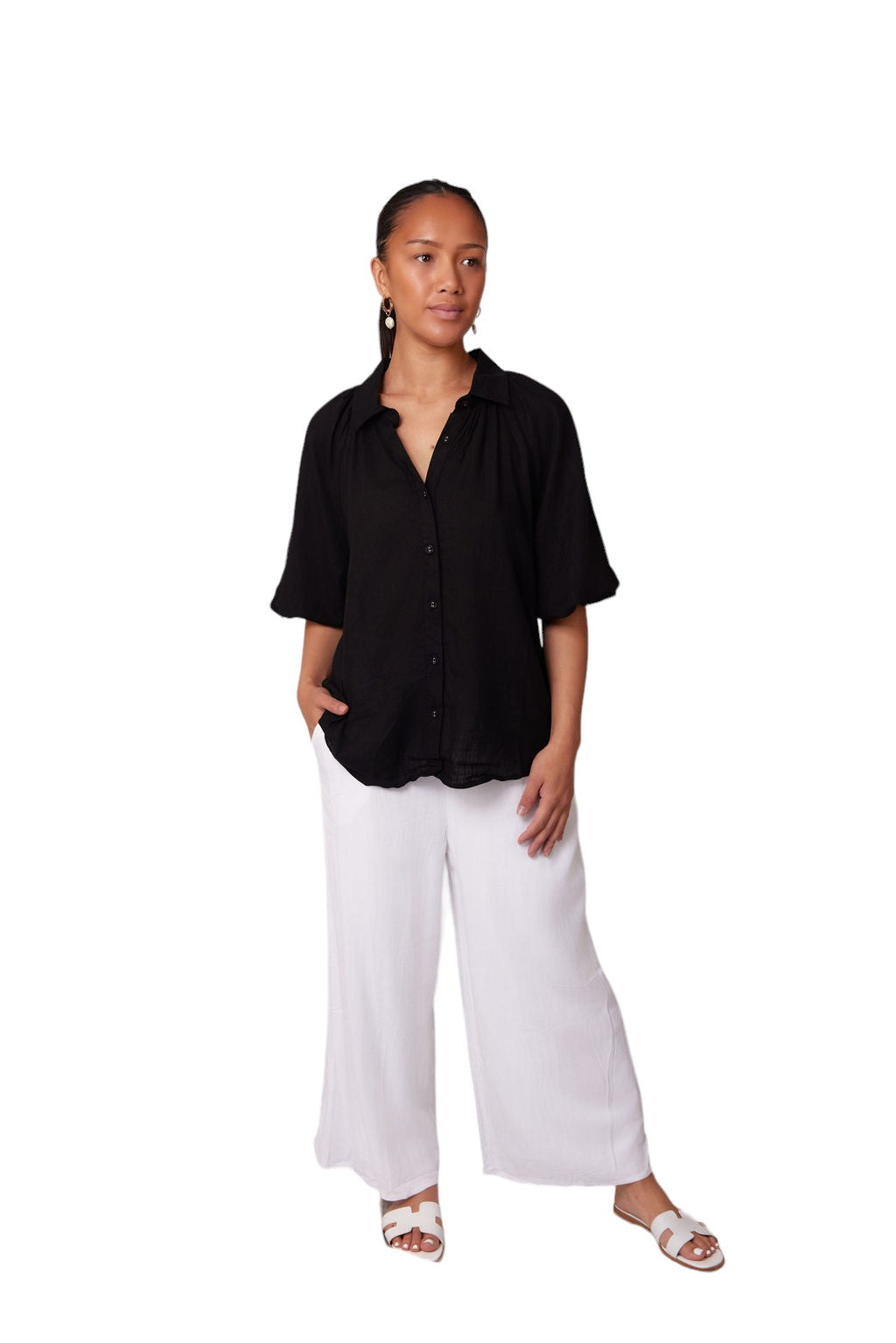 【KOOLOSET】Crop Linen Check Shirt Crop Linen Check Shirt (2color) - kooloset