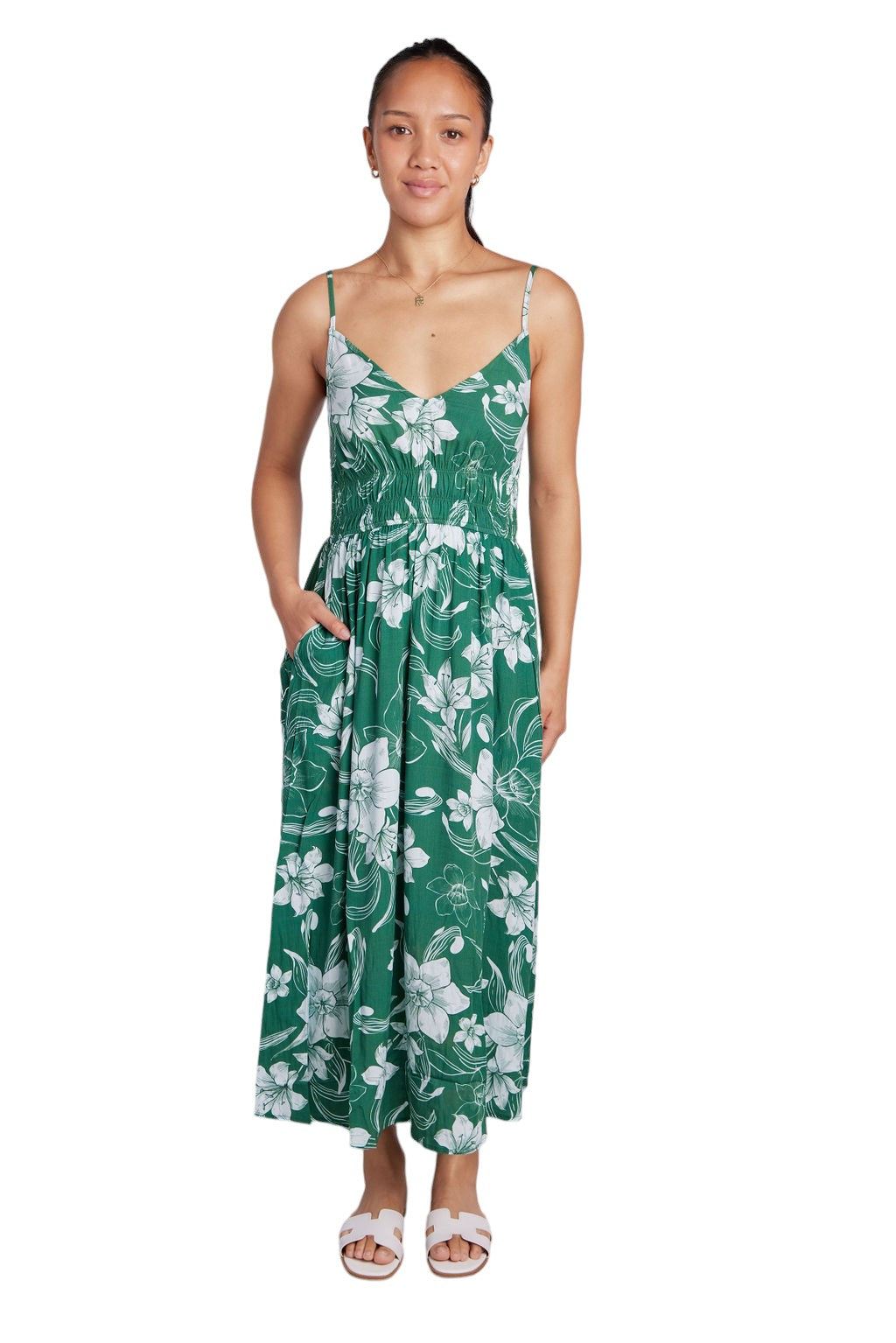 chinese dress ladies Ava V-Neck Puff Sleeve Maxi Dress - Hibiscus – The Islands main image 1